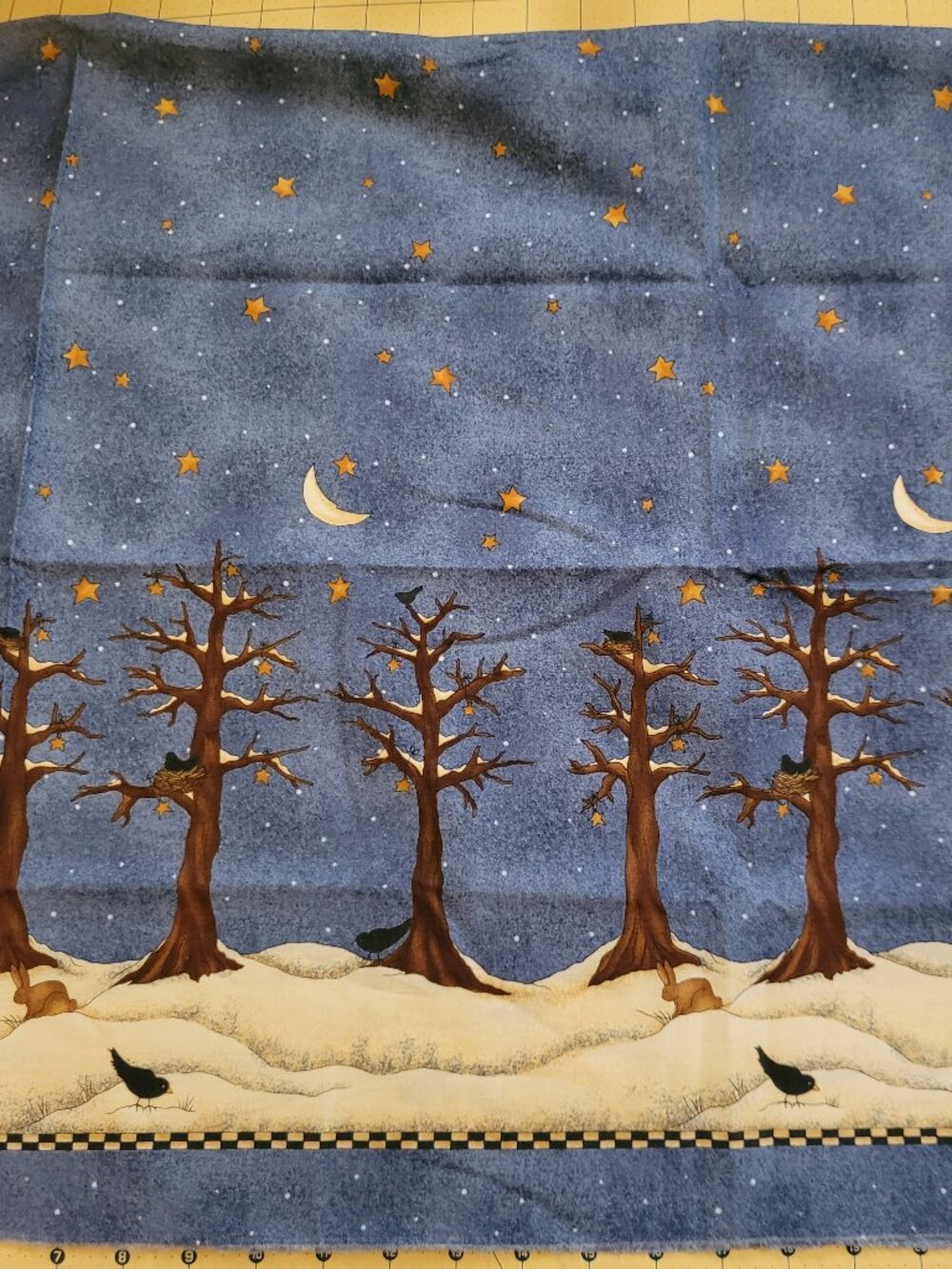 Very Sweet Birds & Forest Stars Print Border Print Fabric - Vintage Fabric